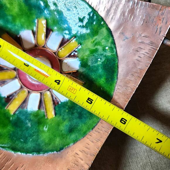 VTG Unique Square Copper and Enamel Trinket Dish Jewelry Tray with Round Handles - Picture 7 of 7